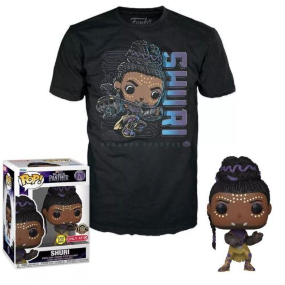Shuri Black Panther Funko Pop Bobble-head& Tee  Glow in The Dark Size M L XL 2XL